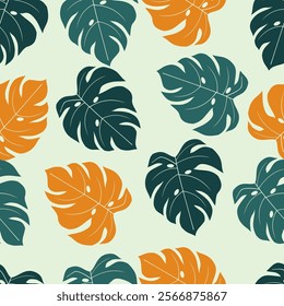 Tropical leaves seamless pattern. Tropical leaves illustration. Tropical leaves background. Perfect for fabric, textile, wallpaper, and decor. SSTKbackgrounds