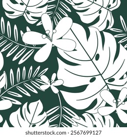Tropical leaves seamless pattern. Tropical leaves illustration. Tropical leaves background. Perfect for fabric, textile, wallpaper, and decor. SSTKbackgrounds