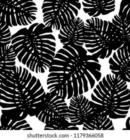 Tropical leaves seamless pattern isolated hand drawn silhouettes of plants vector illustration
