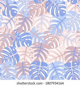 Las hojas tropicales son un patrón impecable. Hojas de la jungla. Colorido fondo exótico. Cartel de flores. Patrón botánico. Papel tapiz en la pared web e impresión. Fondo de color de verano brillante. Diseño plano vectorial. 