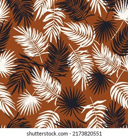 Tropical leaves seamless pattern. Jungle floral vector illustration. Abstract botanical background. Palm trees branches fashion print for fabric, package, paper