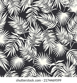 Tropische Blätter nahtloses Muster. Dschungelblume, Vektorgrafik. Abstrakter botanischer Hintergrund. Palmen Filialen Modedruck für Stoff, Verpackungen, Papier