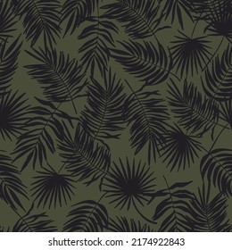 Las hojas tropicales son un patrón impecable. Ilustración vectorial floral de la jungla. Resumen del fondo botánico. Ramas de palmeras de la moda impresión para tela, paquete, papel
