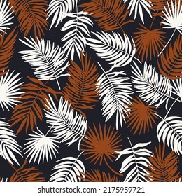 Tropical leaves seamless pattern. Jungle floral vector illustration. Abstract botanical background. Palm trees branches fashion print for fabric, package, paper