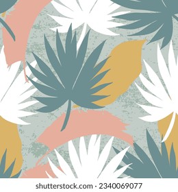 Tropical leaves seamless pattern. Jungle vector floral pattern background. Modern plants for design and textile.