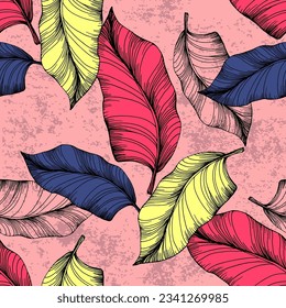 Tropical leaves seamless pattern. Jungle vector floral pattern background. Modern plants for design and textile.