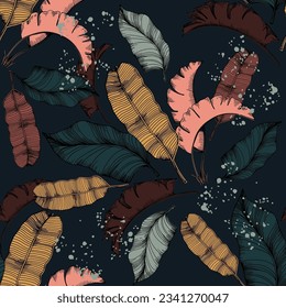 Tropical leaves seamless pattern. Jungle vector floral pattern background. Modern plants for design and textile.