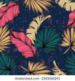 Tropical leaves seamless pattern. Jungle vector floral pattern background. Modern plants for design and textile.