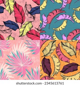 Tropical leaves seamless pattern. Jungle vector floral pattern background. Modern plants for design and textile.