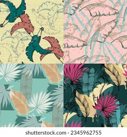 Tropical leaves seamless pattern. Jungle vector floral pattern background. Modern plants for design and textile.