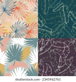 Las hojas tropicales son un patrón impecable. Fondo del patrón floral vectorial de la jungla. Plantas modernas de diseño y textil.