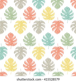 Tropical leaves. Seamless Pattern. Jungle background. Palm leaves. Vector illustration