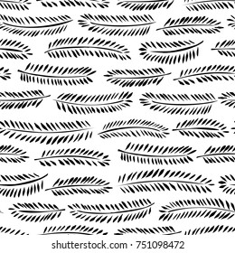 Tropical leaves seamless pattern. Jungle background. Ink illustration. Hand drawn ornament for wrapping paper.
