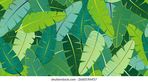 Tropische Blätter nahtloses Muster. tropischer Blätterdschungel-Hintergrund. Blumentapete. Botanisches Design für Drucke, Oberfläche, Hausdekoration, Stoff. Vektorgrafik. Keine AI