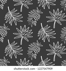 Tropical Leaves seamless pattern, modern hand drawn nature foliage. Summer Hawaii jungle exotic plants, textile print, clothes, wallpaper, wrapping paper. Black and white. Trendy surface design.