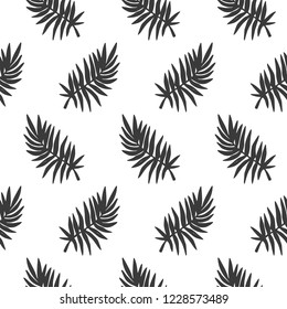 Tropical Leaves seamless pattern, modern hand drawn nature foliage. Summer Hawaii jungle exotic plants, textile print, clothes, wallpaper, wrapping paper. Black and white. Trendy surface design.