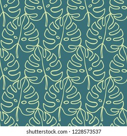 Tropical Leaves seamless pattern, modern hand drawn nature foliage. Summer Hawaii jungle exotic plants, textile print, clothes, wallpaper, wrapping paper. Trendy surface design.