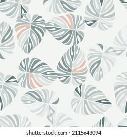 Tropical leaves seamless pattern. Monstera leaf background. Modern exotic jungle plants endless wallpaper. Hawaiian backdrop. Rainforest floral background. Vector illustration