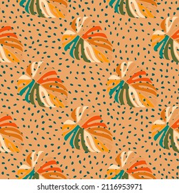 Tropische Blätter nahtloses Muster. Monstera-Laubhintergrund. Moderne exotische Dschungelpflanzen endlose Tapeten. hawaiianischer Hintergrund. Regenwald, floraler Hintergrund. Vektorgrafik