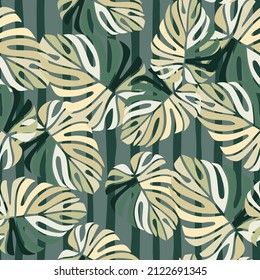 Tropische Blätter nahtloses Muster. Monstera-Laubhintergrund. Moderne exotische Dschungelpflanzen endlose Tapeten. hawaiianischer Hintergrund. Regenwald, floraler Hintergrund. Vektorgrafik