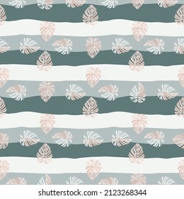 Tropical leaves seamless pattern. Monstera leaf background. Modern exotic jungle plants endless wallpaper. Hawaiian backdrop. Rainforest floral background. Vector illustration