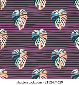 Tropical leaves seamless pattern. Monstera leaf background. Modern exotic jungle plants endless wallpaper. Hawaiian backdrop. Rainforest floral background. Vector illustration