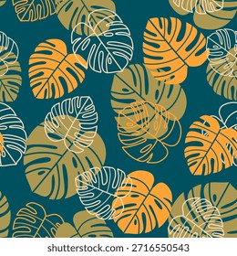Tropical leaves seamless pattern. Monstera leaves.
design for fabric, wrapping, textile, wallpaper. Vector Illustration