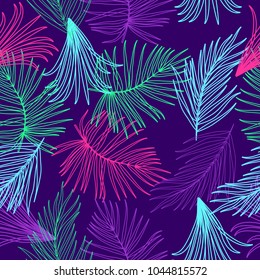 Tropical leaves seamless pattern in neon colors, bright print for textile, cloth, wallpaper, scrapbooking, wrapping. Vector background.

