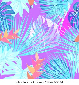 Tropische Blätter nahtloses Muster, Neon heller Druck für Textil, Stoff, Tapete, Scrapbooking, Verpackung. Vektorhintergrund.