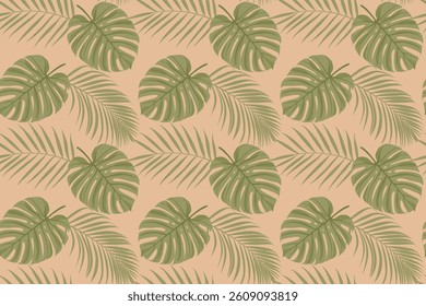 Tropical Leaves Seamless Pattern Offering a Refreshing Look for Design Projects and Home Decor. Palm and Monstera leaves