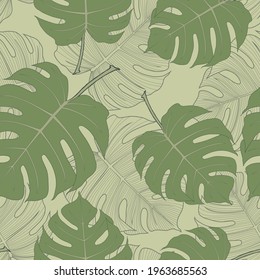 Tropical leaves seamless pattern on a light background.