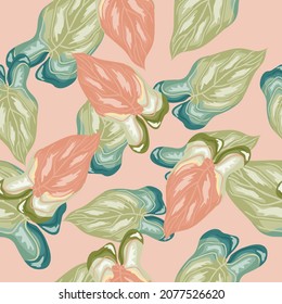 Tropical leaves seamless pattern on pink background. Summer tropical leaf endless wallpaper. Nature background. Exotic hawaiian plants backdrop. Design for fabric , textile, surface, wrapping, cover