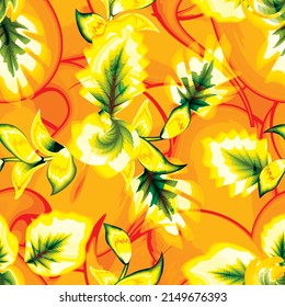 tropical leaves seamless pattern on abstract background. Simple nature jungle background. Seamless pattern with hand drawn plants foliage. Line art. Exotic tropics. Summer design