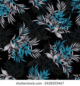 Tropical leaves seamless pattern on background