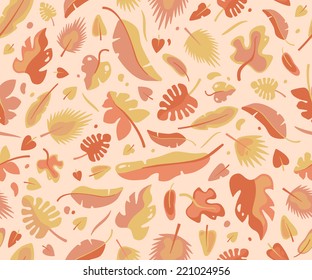 Tropical leaves seamless pattern pink