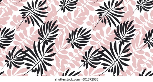 tropical leaves seamless pattern in simple flat style. surface design vector illustration for print, wrapping paper, fabric, background.