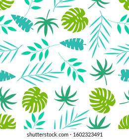 Tropical leaves seamless pattern. Summer texture. Vector illustration.