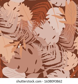 Tropical leaves seamless pattern. Summer colorful hawaiian seamless pattern with tropical plants.Design for print, textile, fabric, fashion, interior, wrapping paper. Vector illustration