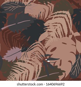 Tropical leaves seamless pattern. Summer colorful hawaiian seamless pattern with tropical plants.Design for print, textile, fabric, fashion, interior, wrapping paper. Vector illustration