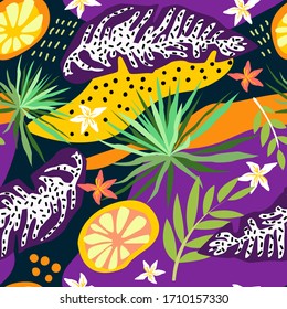 Tropical leaves seamless pattern. Summer vector background