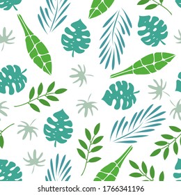 Tropical leaves seamless pattern. Summer, exotic texture. Vector illustration.