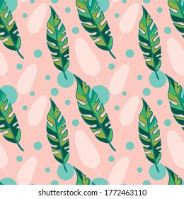 Tropical leaves seamless pattern for summer theme. Can use for print, template, fabric, presentation, textile, banner, poster, wallpaper, digital paper