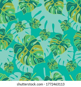 Tropical leaves seamless pattern for summer theme. Can use for print, template, fabric, presentation, textile, banner, poster, wallpaper, digital paper