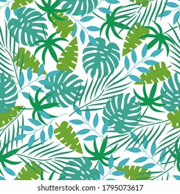 Tropical leaves seamless pattern. Summer, exotic texture. Vector illustration.