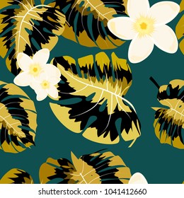 Tropical leaves seamless pattern. Vector illustration. Eps 10