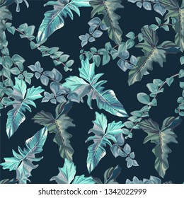 Tropical leaves seamless pattern -vector