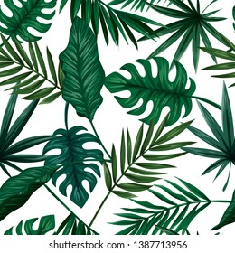 Tropical leaves seamless pattern, vector