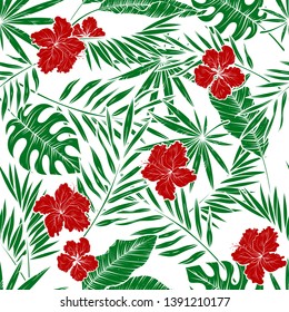 Tropical leaves seamless pattern, vector