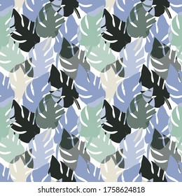 Tropical leaves seamless pattern, vector. Elegant tropical background. Seamless texture with floral ornament for fabric, wallpaper, cover and more