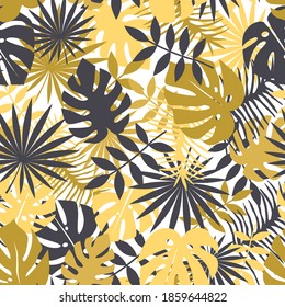 Tropical leaves seamless pattern. Vector illustration.